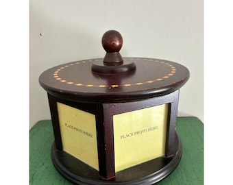 Vintage Wooden Rotating Photo Frame, Carousel Picture Display, Round Tabletop Photo Holder, Rustic Wood Frame, Unique Family Memory Decor