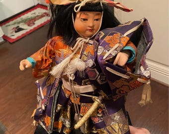 Vintage Japanese Warrior Doll, Musha Ningyo Samurai Figure, Boys Day Festival