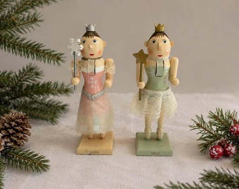 Vintage 2008 Ballerina Nutcracker Pair, Fairy Queen Christmas Decor, Pastel Wooden Holiday Figures, Ballet Nutcracker Collectibles