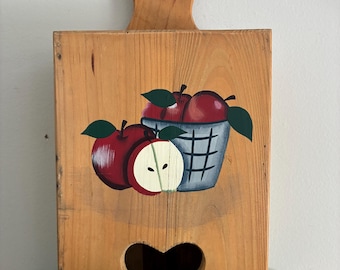 Vintage Apple Motif Wooden plastic bag Holder