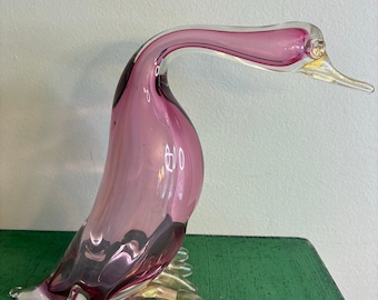 Vintage Murano Glass Duck Pink Sommerso Art Glass Bird Figurine Italian Glass Decor
