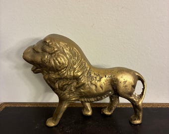 Vintage Solid Brass Lion Figurine Mid Century Safari Decor