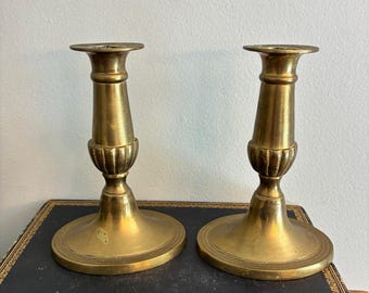 Vintage Solid Brass Candlestick Holders Pair Oval Base Classic Decor