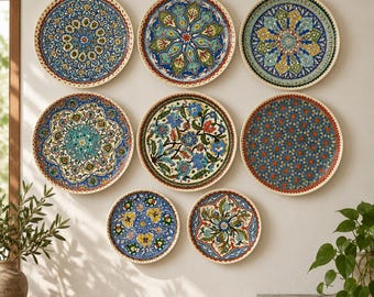 Vintage Turkish Kütahya Ceramic Wall Plate, Hand Painted Floral Pottery, Blue Ottoman Islamic Art, Decorative Plate, Choose Size & Design