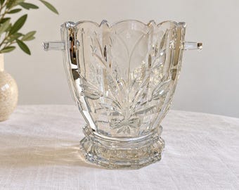 Vintage Royal Limited Bohemia 24% Lead Crystal Ice Bucket Champagne Chiller Czech Floral Etched Double Handle Barware
