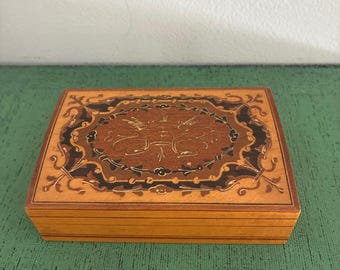 Vintage Italian Marquetry Jewelry Box, Sorrento Inlaid Wood Keepsake Box, Floral Veneer Trinket Box, Italian Wood Inlay Decor