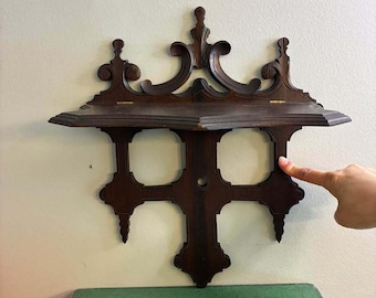 Antique Victorian Eastlake Wall Shelf, Folding Display Shelf, Gothic Revival Wall Decor, Walnut Hanging Shelf, 1800s Antique