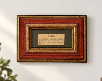 Vintage Italian Florentine Picture Frame 6x4 Red Gold Gilt Wood Frame Made in Italy 1935 Newspaper Birth Announcement