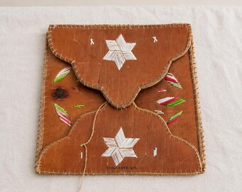 Vintage Birch Bark Box with Quillwork Design, Eagle River Wisconsin Folk Art Storage Case