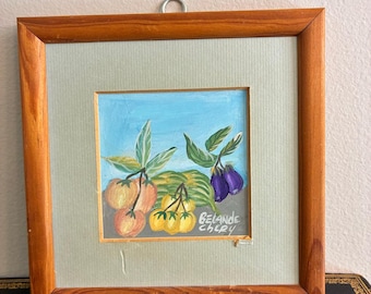 Vintage 1991 Caribbean Folk Art Painting Framed Fruit Still Life Signed Original Art