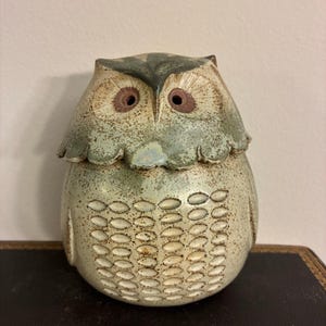 Vintage Studio Pottery Owl Figurine - Mid Century Modern Stoneware Owl Statue - Earthy Speckled Glaze Bird Decor - MCM Boho Ceramic Art