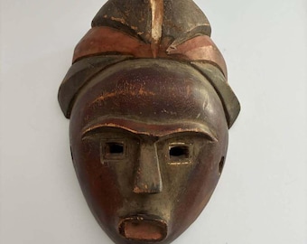 Vintage Hand Carved African Wood Mask, Tribal Wall Hanging, Folk Art Sculpture, West African Style Decor, Primitive Wall Art