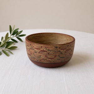 Vintage Diaguita Style Pottery Bowl, 7.5 Inch South American Folk Art, Hand Painted Geometric Terracotta Bowl, Chile Argentina Decor