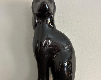 Vintage MCS Brazil Black Ceramic Dog Figurine, Bassett Hound Statue, Mid Century Modern Decor, Glossy Brazilian Pottery, Animal Sculpture