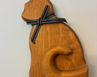 Vintage wooden cat wall decor folk art carved cat silhouette country cottage core home decor
