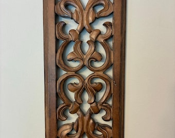 Vintage carved wood wall panel scrollwork decor acanthus leaf wall art rectangular panel boho farmhouse wall decor