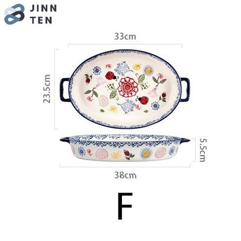 Household Tableware Clay Baking Oven Plate Rectangular Binaural Ceramic Tray Retro Nordic Style Tray
