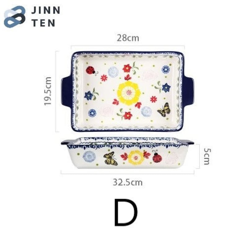 Household Tableware Clay Baking Oven Plate Rectangular Binaural Ceramic Tray Retro Nordic Style Tray