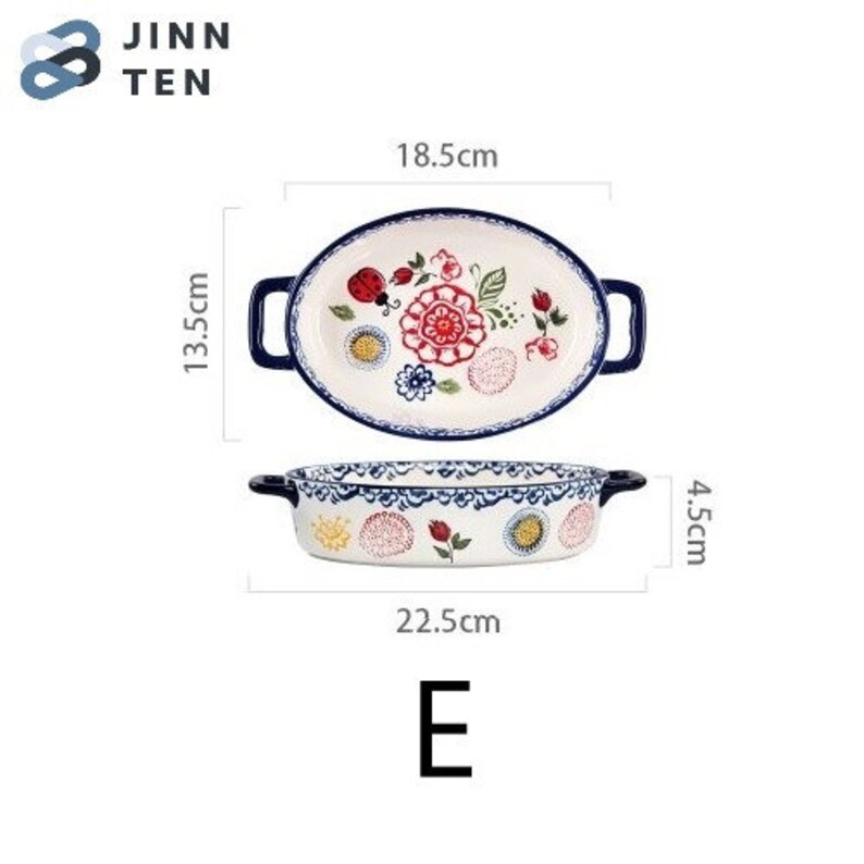 Household Tableware Clay Baking Oven Plate Rectangular Binaural Ceramic Tray Retro Nordic Style Tray