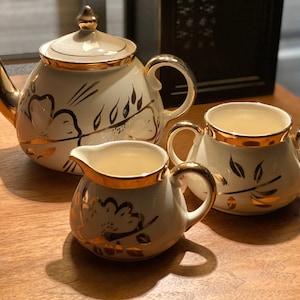 Vintage Gibson Staffordshire Bone China (Made in England) Applied Gold Floral Tea Set