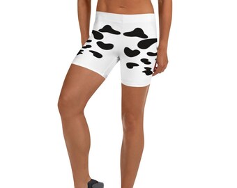 Cow Print Shorts, white and black Booty Shorts, Cow Shorts, Festival Shorts, Animal Print Yoga Shorts, Tik Tok Shorts, White Booty Shorts