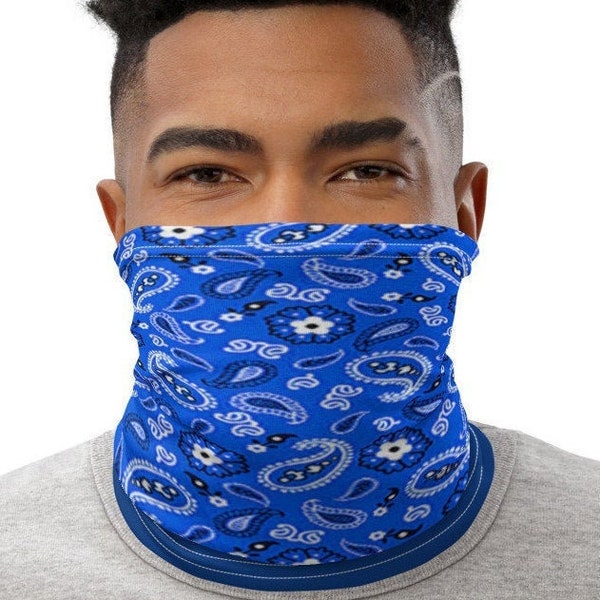 Blue Bandana Face Mask Neck Gaiter | Blue Face Cover | Paisley Print | Protest Mask | Urban Mask | Hip Hop Face Mask