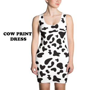 Kuh Print Kleid | Fitted Dress | Schwarz-weiß Kleid | Gedruckte Bodycon Kleid | Kurzes Kleid | Fitted Dress | Tier Print Kleid