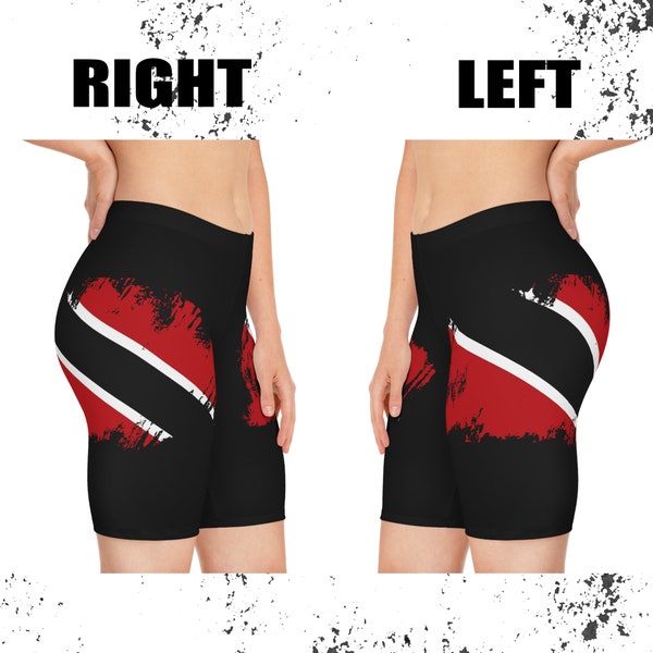 Flag Of Trinidad Bike Shorts, Trini Shorts, Trinidad Leggings, Pants, Womens Sexy Biker Shorts, Black Booty Shorts, Tight Shorts