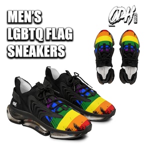 Mens LGBTQ Rainbow Flag Sneakers Mesh Trainers Gay Pride for Labor Day Parade