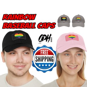 Gay Pride Rainbow Baseball Cap, LGBT Hat, LGBTQ Flag Hat, Colorful Heart Pride Month Hat