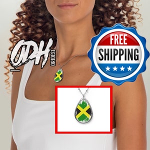 Flag of Jamaica Necklace Pendant, Jamaican Jewelry, Flag Pendant, Jamaican Oval Necklace