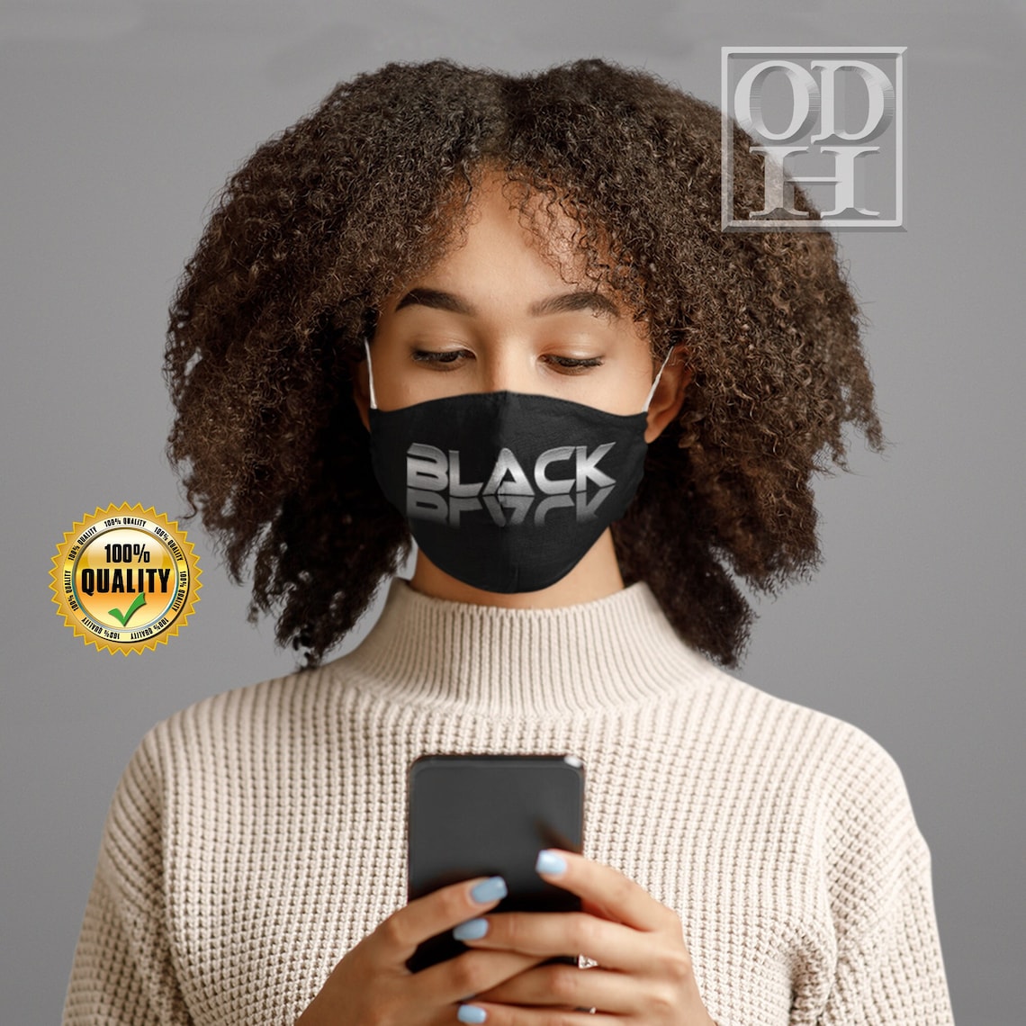 Black Face Mask, Black Adjustable Washable Reusable Fabric Face Mask