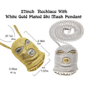 Herren Schmuck | SKI Maske Anhänger | Iced Out 14k weiß vergoldet Balaclava Anhänger| Maskierte Thug Rapper Geschenke Anhänger Hip Hop Schmuck