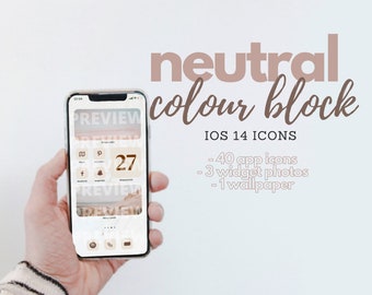 NEUTRAL COLOUR BLOCK  iOS 14 - App Icons (Cover Photos, Beige, Minimal Aesthetic, Widget Covers, App Icon Pack, Bundle + Wallpaper)