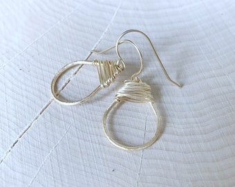 Gold Wire Wrapped Teardrop Earrings | Gold Earrings Handmade | Minimalist Gold Dangle Earrings | Gift for Her