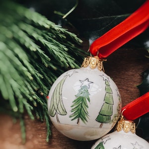 Ornement de sapin de Noël en porcelaine, céramique rouge et verte, fait main