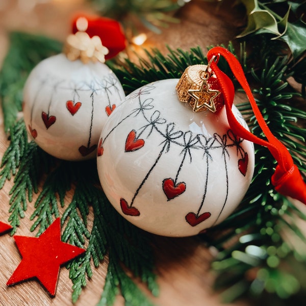 Porcelain Christmas tree ball heart Christmas tree decoration Christmas tree decoration Christmas ball red green ceramic handmade