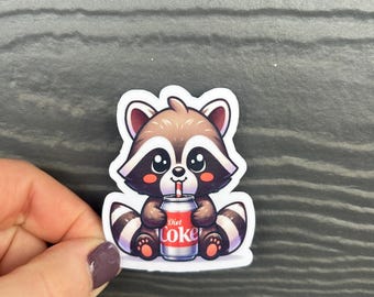 Raccoon drinking Diet Coke Sticker