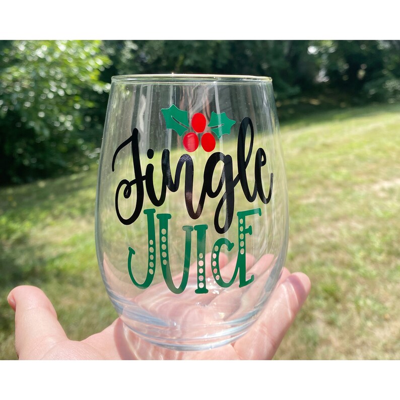 Jingle Juice Stemless Wine Glass Christmas Wine Glass Etsy