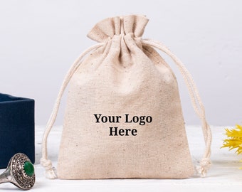 Pochette de 100 coton bio, emballage de bijoux personnalisés, sac à poussière personnalisé, sacs cadeaux, emballage de bijoux avec cordon en coton avec logo