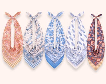 5 Pcs Cotton Bandana, Hand Block Print Women Scarf, Women Bandana Scarf, Gift For Her, Summer Hair Accessory, Neck Wrap, Eco-Friendly Gift