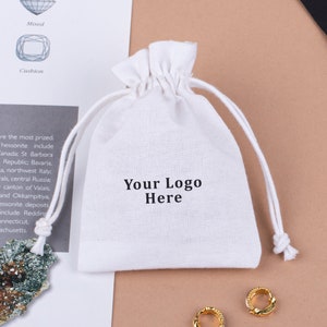 100 petites pochettes en coton blanches à cordon | Emballage de bijoux personnalisé avec pochettes à cordon