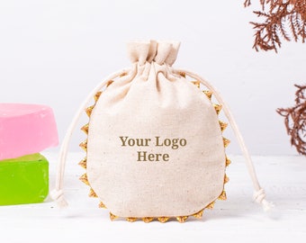 Round Lace Eco-Friendly Jewelry Packaging with Personalized Logo Printed Drawstring Pouches - Pack of 100pcs