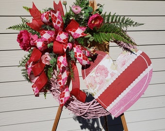 Valentine Wreath, Gift, Grapevine, Front Door, Pink