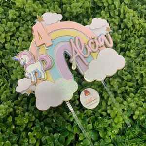 Unicorn Cake Topper | Pastel Rainbow Birthday Party | Personalized Name
