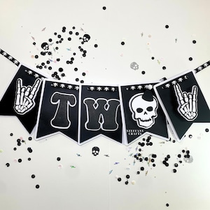 Bad TWO the Bone Banner | 2nd Birthday Decor | Rockstar Shaker Topper | Birthday Party Banner