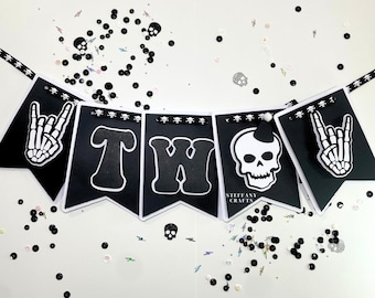 Bad TWO the Bone Banner | 2nd Birthday Decor | Rockstar Shaker Topper | Birthday Party Banner
