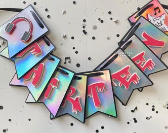 Music Birthday Banner | Teen Party Decor | Thirteen Birthday Theme | Hip Hop | Layered Paper Banner | ANY Age or Phrase