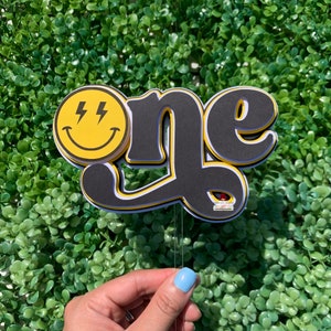 ONE Cool Dude Cake Topper | 1st Birthday | Electric Yellow Happy Face | ONE Happy Dude