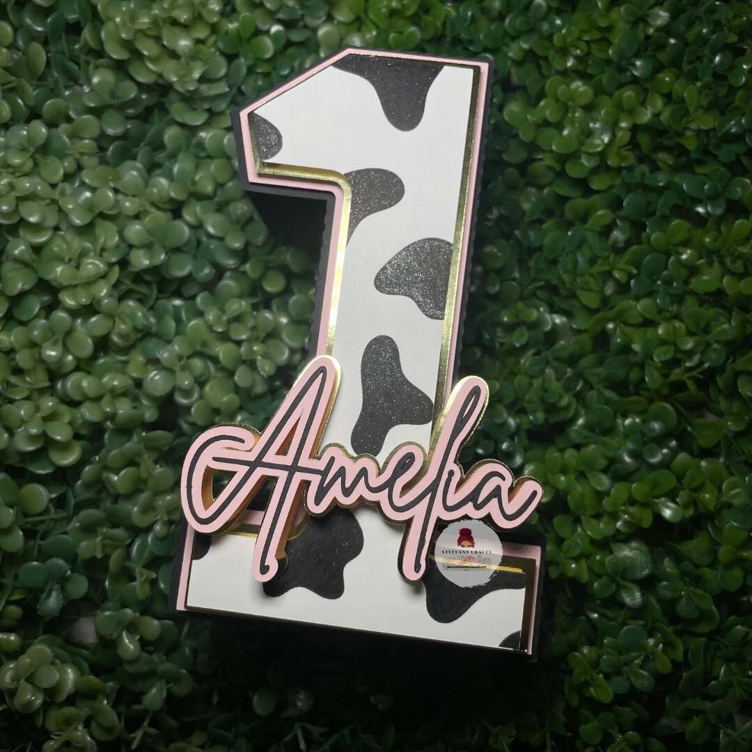 Cow Print Stand Alone Numbers 3D Paper Decor Rodeo Birthday 1st Birthday Decor Pink Farm